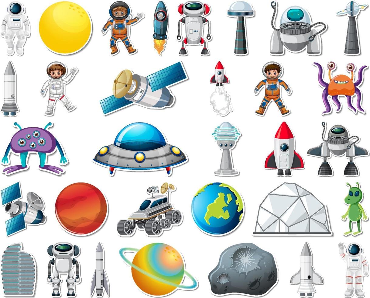 Set of stickers with Solar system objects isolated vector