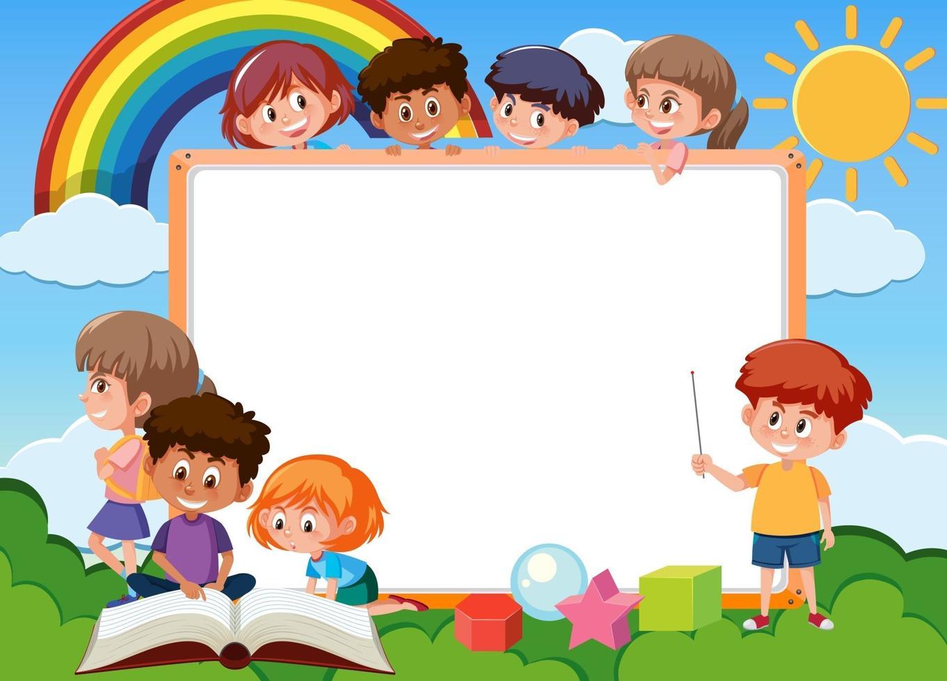 Empty board with many children cartoon character vector