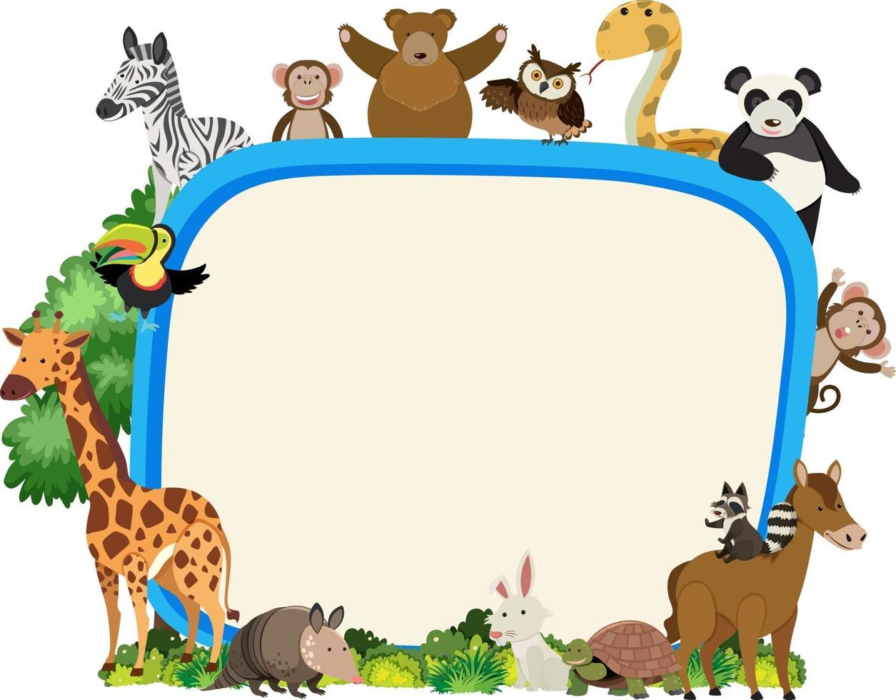 Empty banner with various wild animals vector