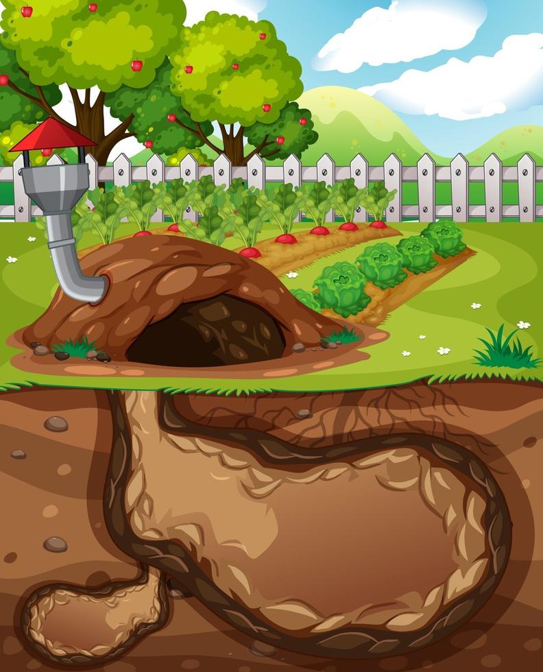 Underground animal hole with ground surface of the garden scene vector