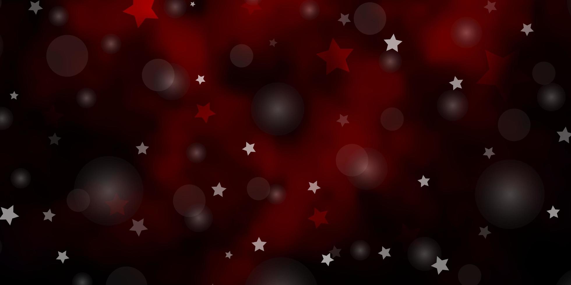 textura de vector rojo oscuro con círculos, estrellas.