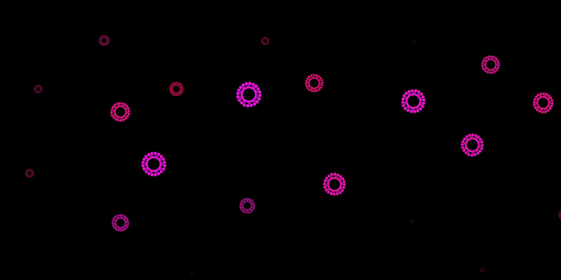 Fondo de vector rosa oscuro con símbolos covid-19.