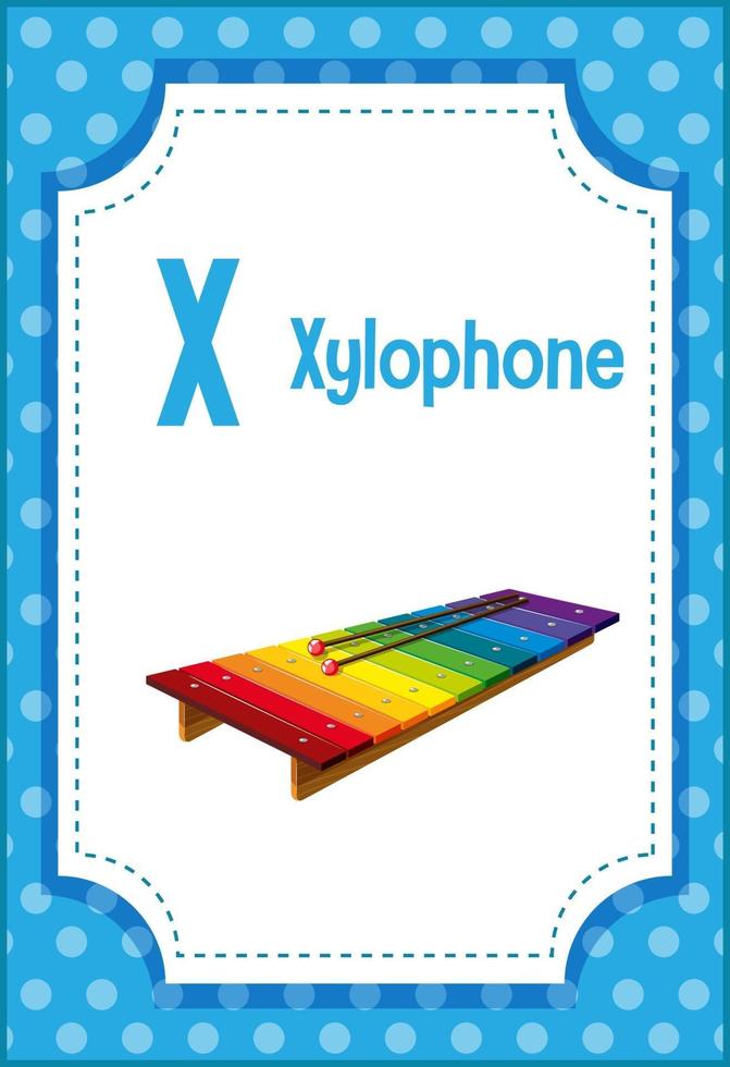 Alphabet flashcard with letter X for Xylophone vector