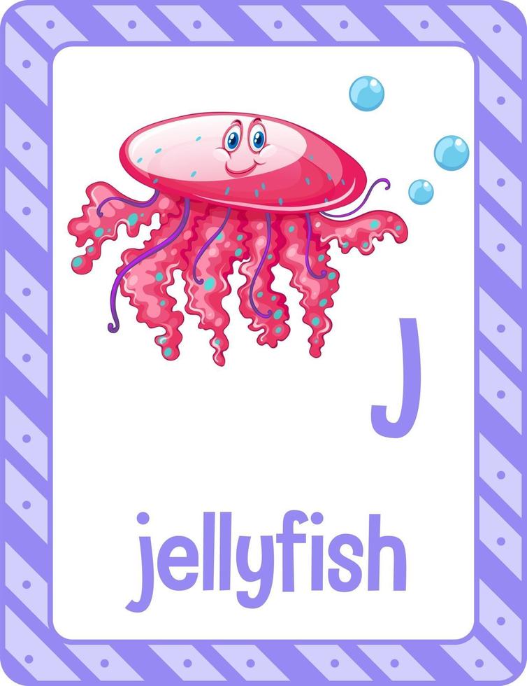 Alphabet flashcard with letter J for Jellyfish vector