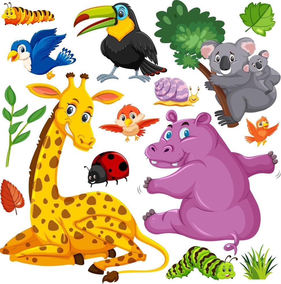 Seamless pattern with cute wild animals on white background vector