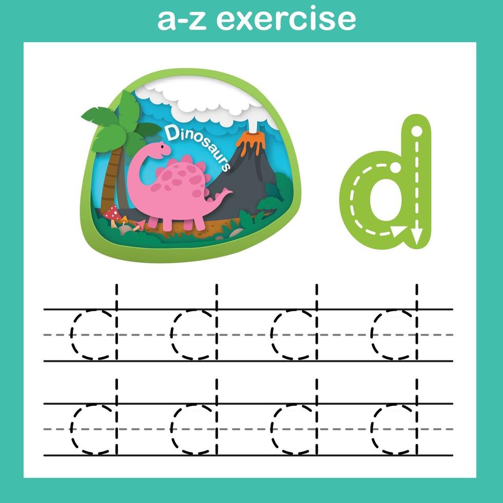 Alphabet Letter Ddinosaur exercise,paper cut concept vector