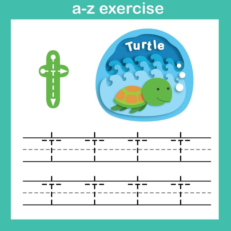 Alphabet Letter T-turtle exercise,paper cut concept vector illustration