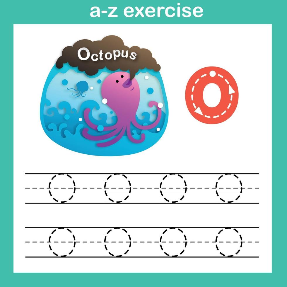 Alphabet Letter O-octopus exercise,paper cut concept vector illustration