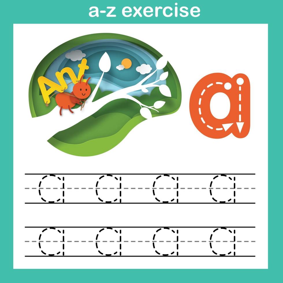 Alphabet Letter A-ant exercise,paper cut concept vector illustration