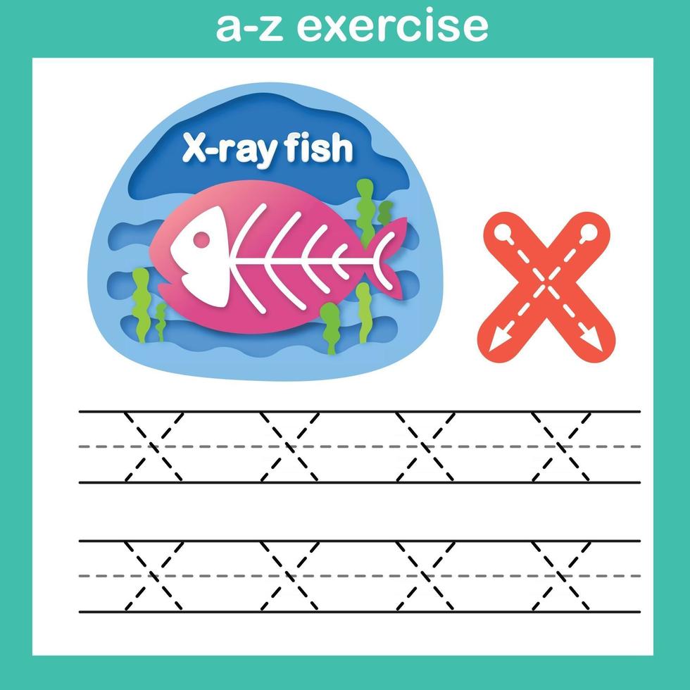 Alphabet Letter X-x ray fish exercise,paper cut concept vector illustration