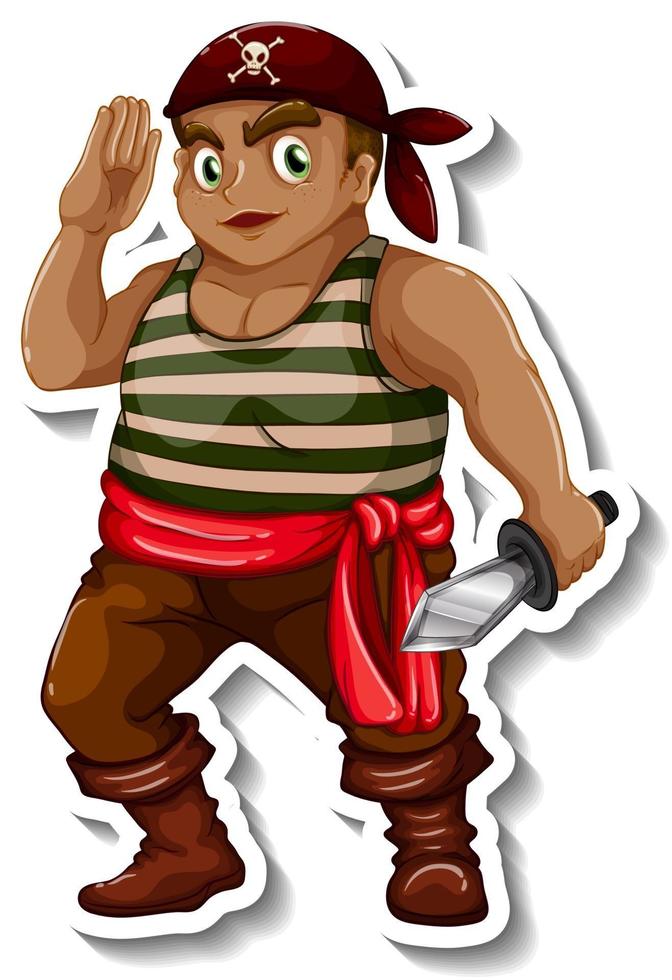 Sticker template with a pirate boy cartoon character isolated vector