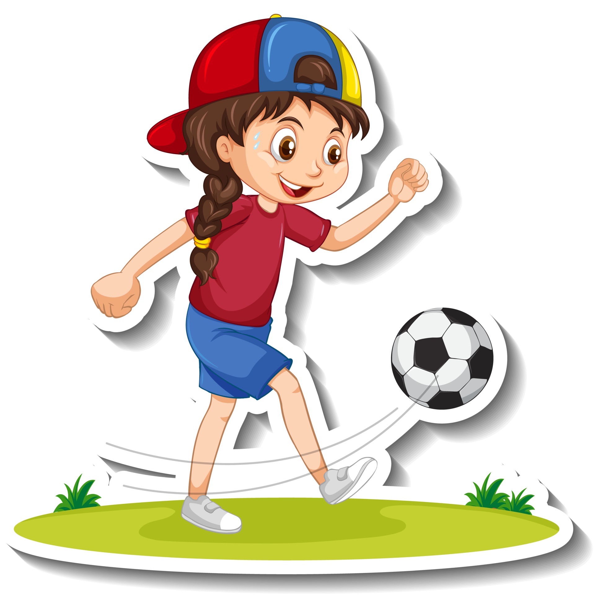 pegatina de personaje de dibujos animados con una niña jugando al ...
