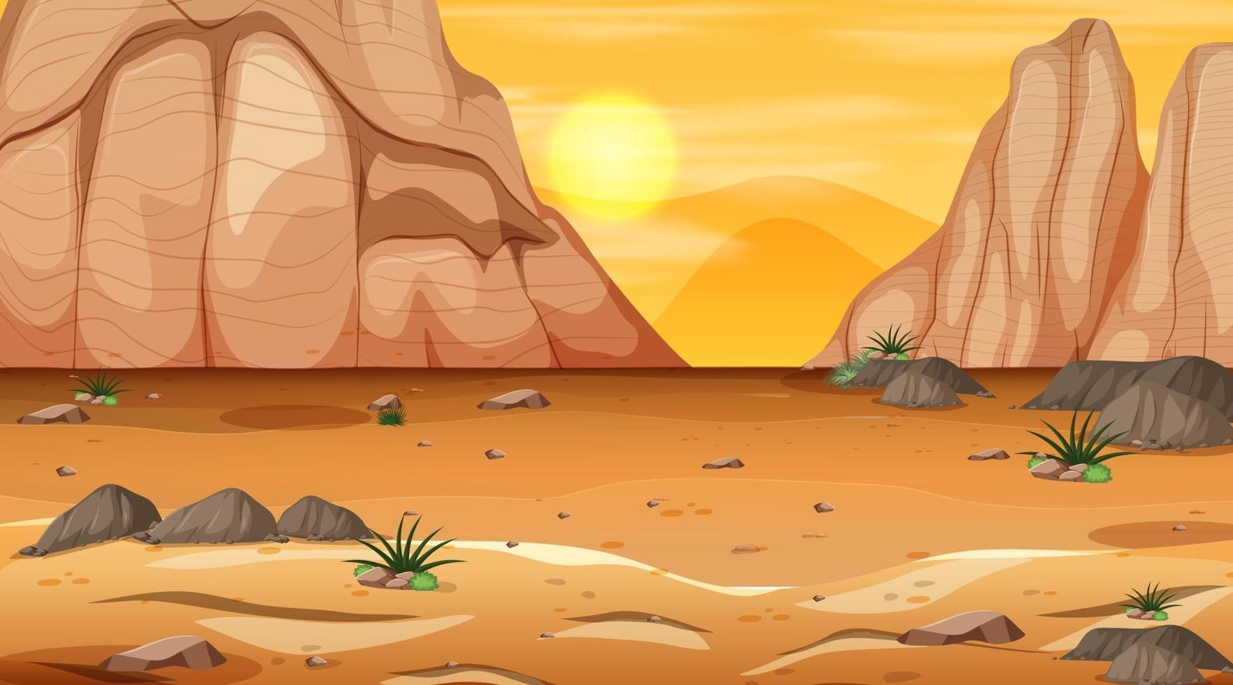 Empty desert forest landscape at sunset time scene vector