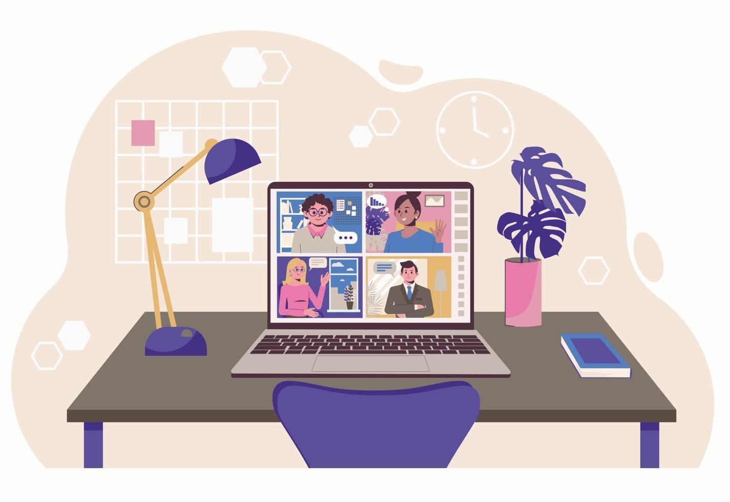 Collective virtual meeting and group video conference. People vector