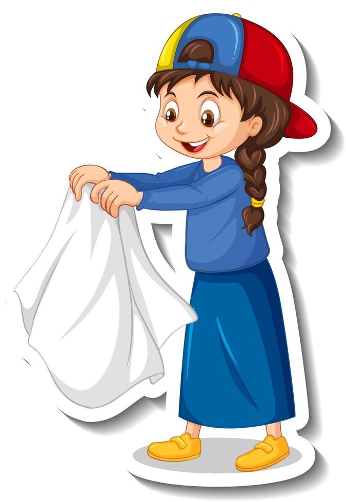 Sticker a girl drying cloth cartoon character vector