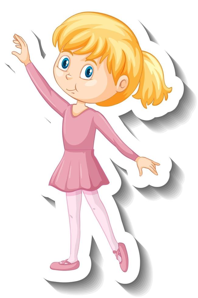 Cute ballet girl cartoon character sticker vector