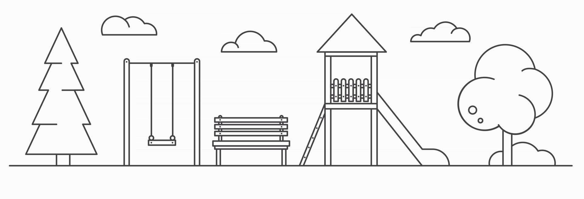 Playground for children. Line art illustration. Landscape vector