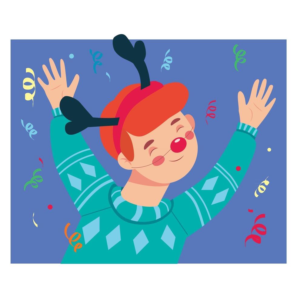 Boy with deer hat character illustration. Christmas vector