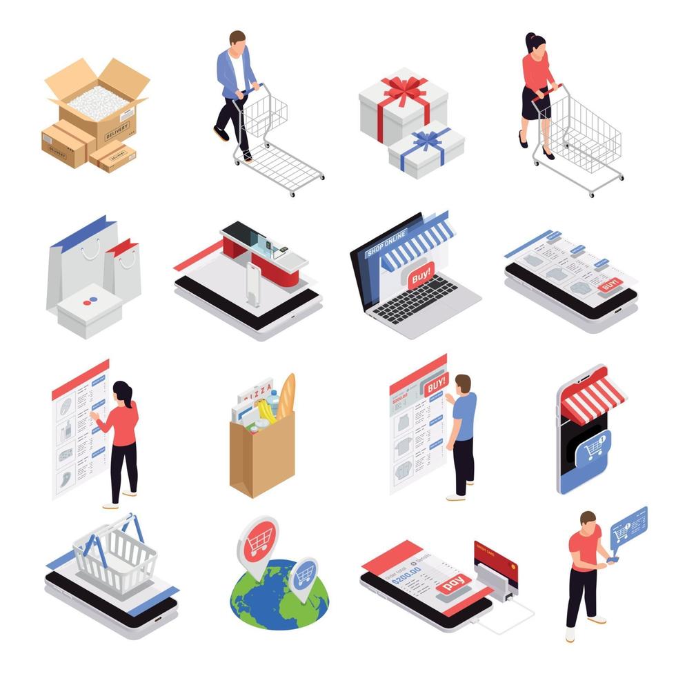 Mobile Shopping Icons Set Vector Illustration