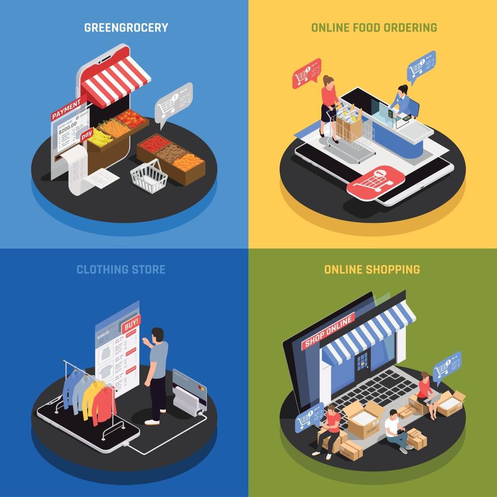 Mobile Shopping Concept Icons Set Vector Illustration