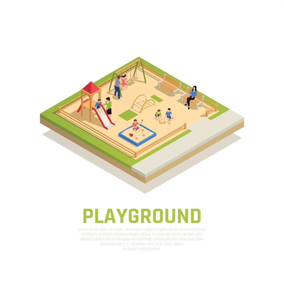 Family Playing Isometric Concept Vector Illustration