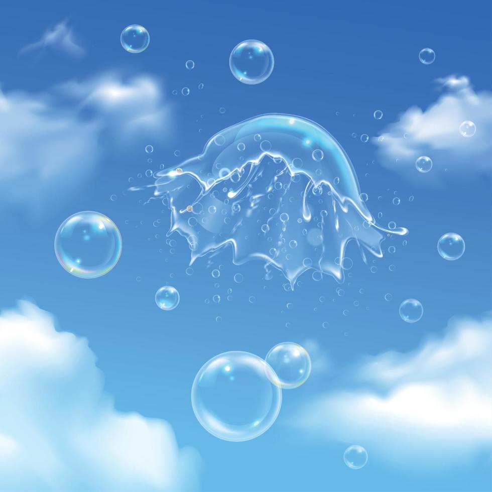 explosión de burbujas en la ilustración de vector de composición de cielo