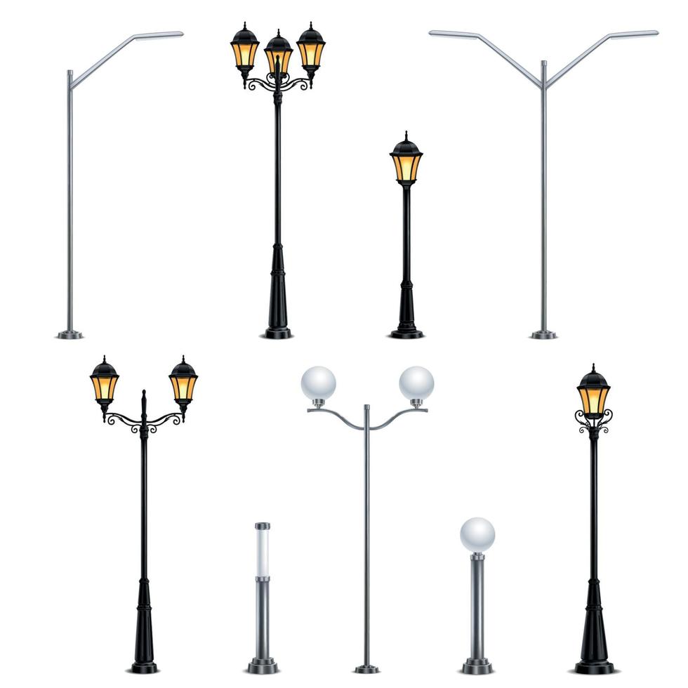 Street Lights Realistic Icon Set Vector Illustration