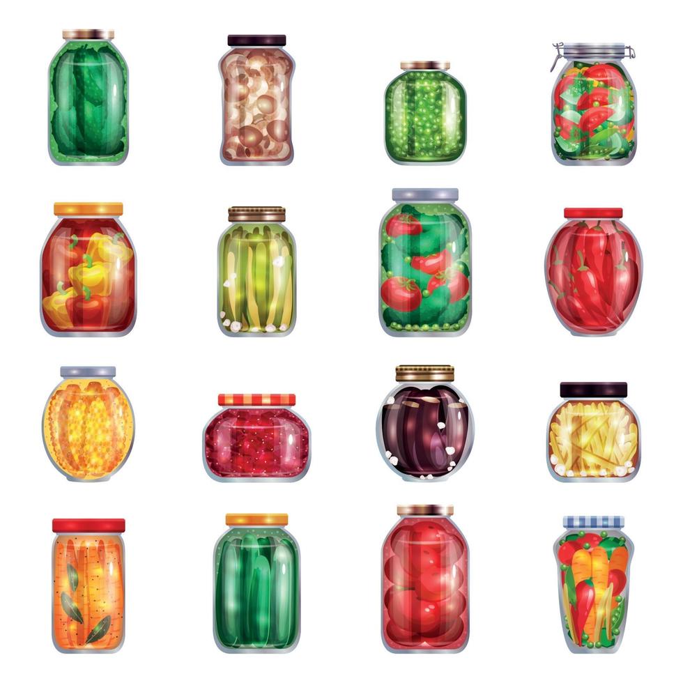 Marinated Pickles Jars Collection Vector Illustration