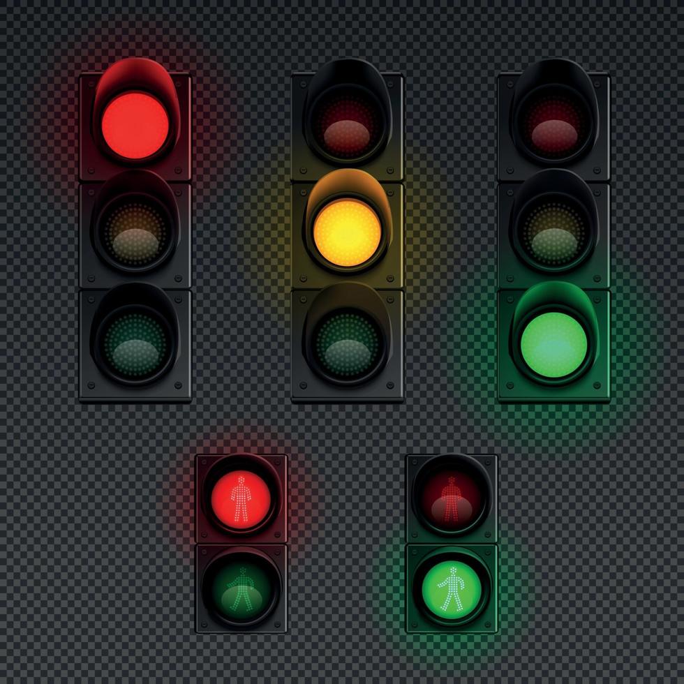 Traffic Lights Realistic Transparent Icon Set Vector Illustration
