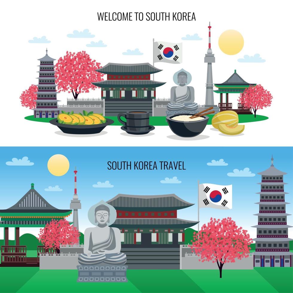 South Korea Horizontal Banners Vector Illustration