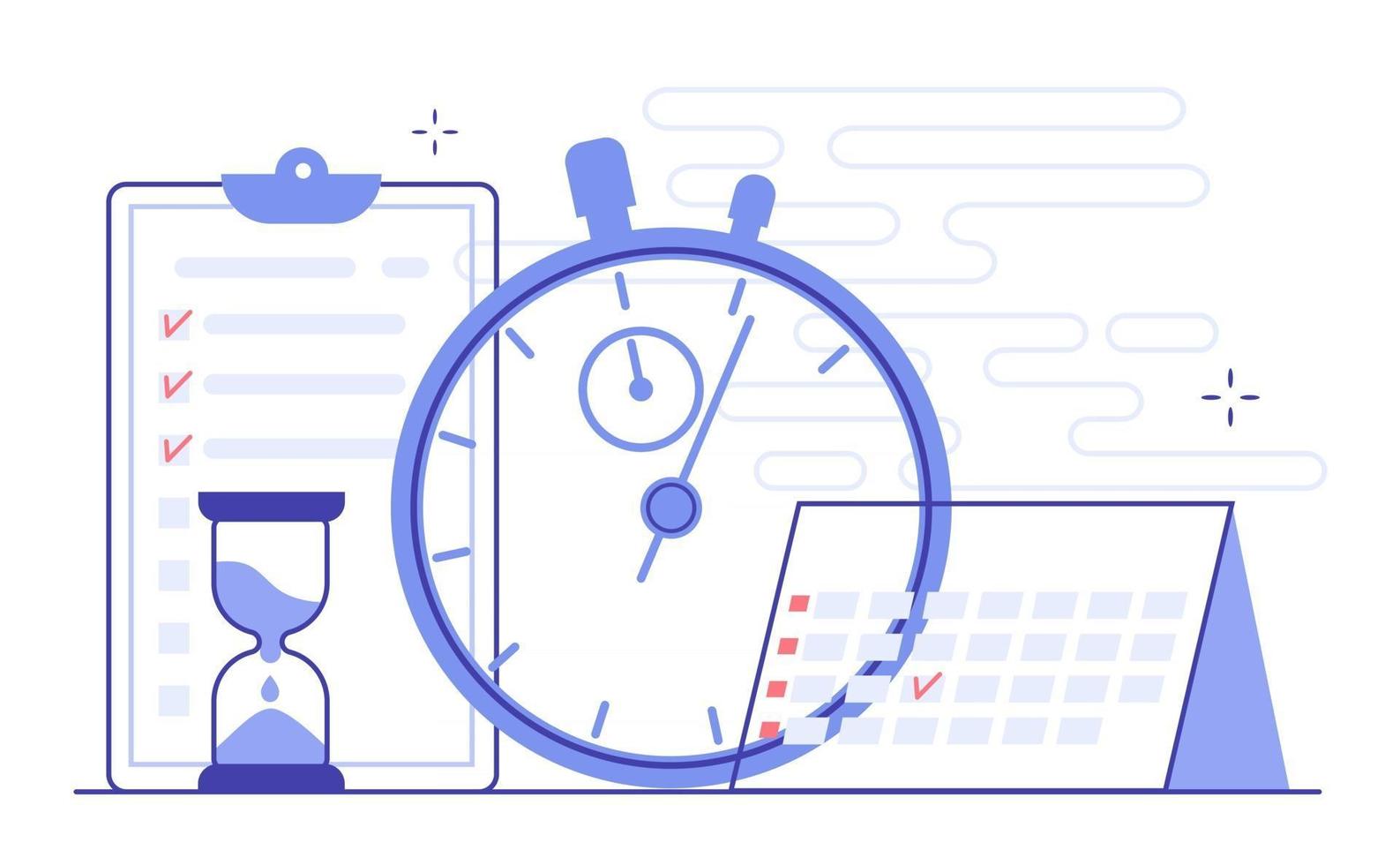 Time management illustration with elements of planning and scheduling. vector