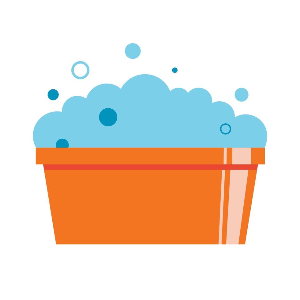 Plastic basin with soap suds. Soap foam with bubbles. Washing vector
