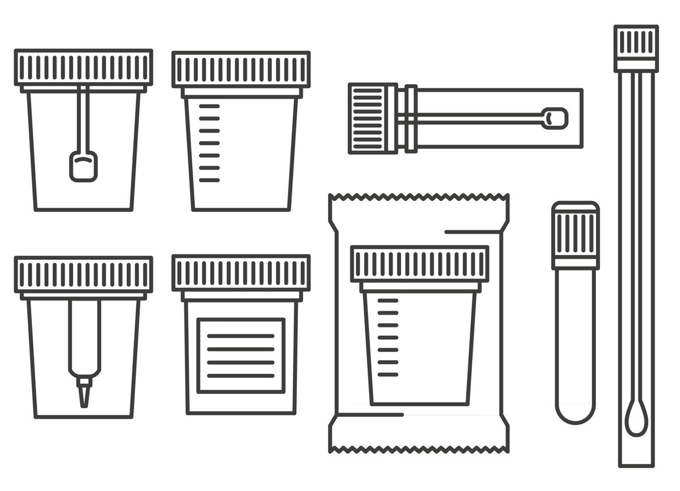 Contenedores de pruebas de laboratorio. análisis de orina, biomaterial, heces, semen vector