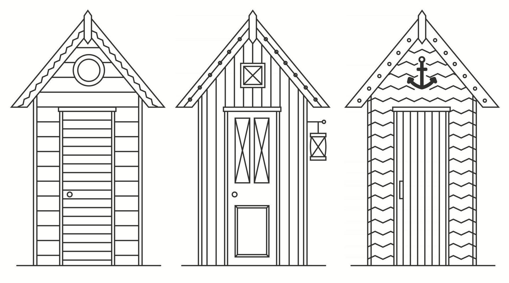Set of beach huts. Summer bath house. vector