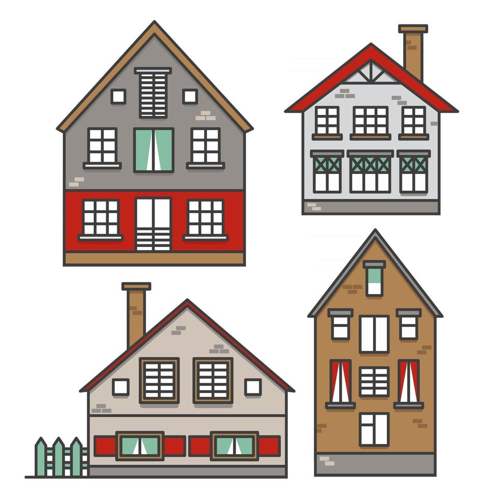 Set of traditional european style houses in old town. Neighborhood vector