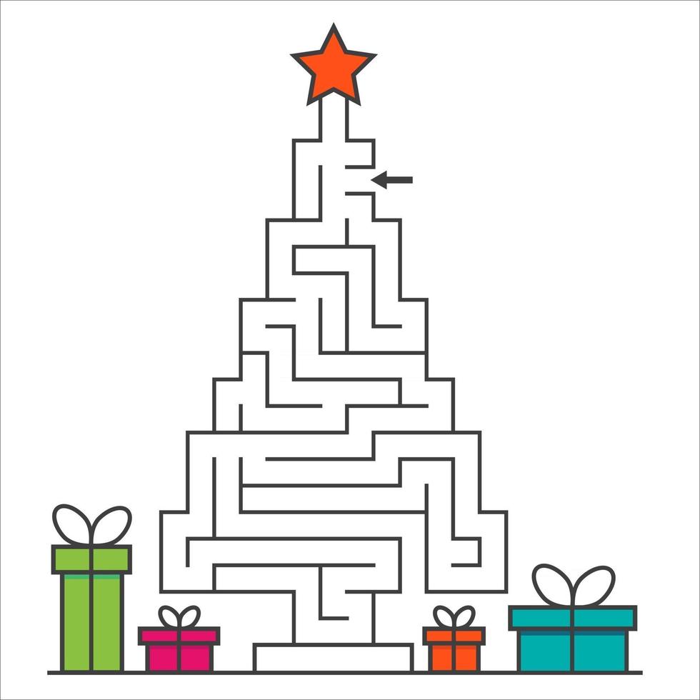 Cristmas tree maze labyrinth game for kids. Labyrinth logic conundrum vector