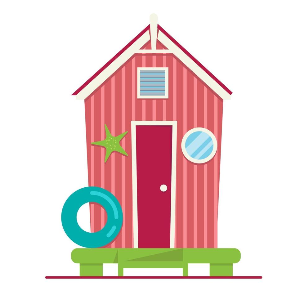 Beach house. Hut on the coast. Vector flat illustration.
