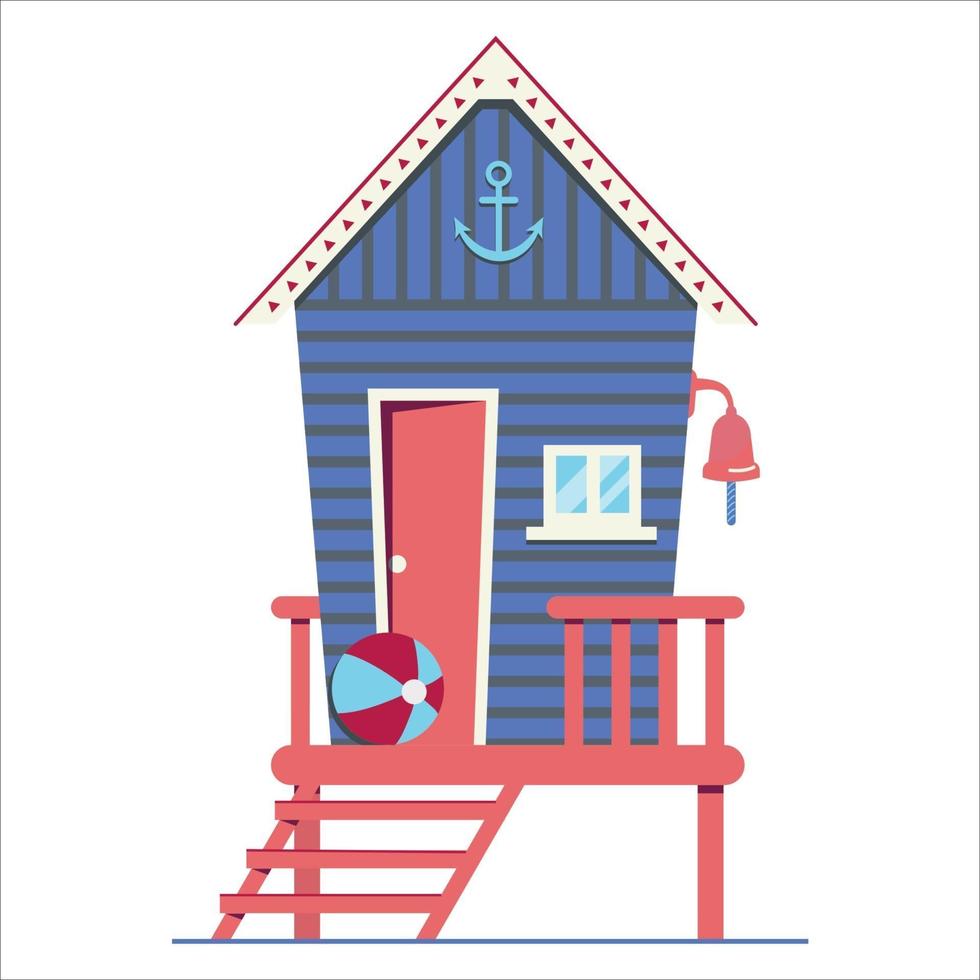 Beach house. Hut on the coast. Vector flat illustration.