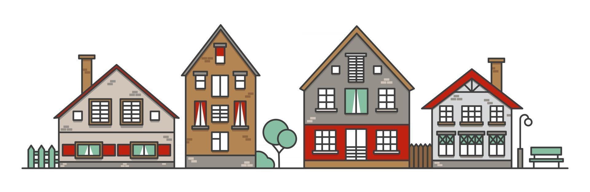 Traditional european style houses in old town. Neighborhood suburban. vector