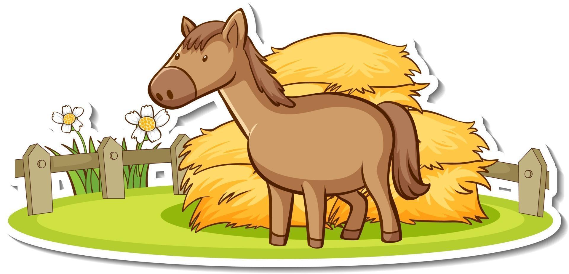 personaje de dibujos animados de un caballo en la etiqueta de la granja vector