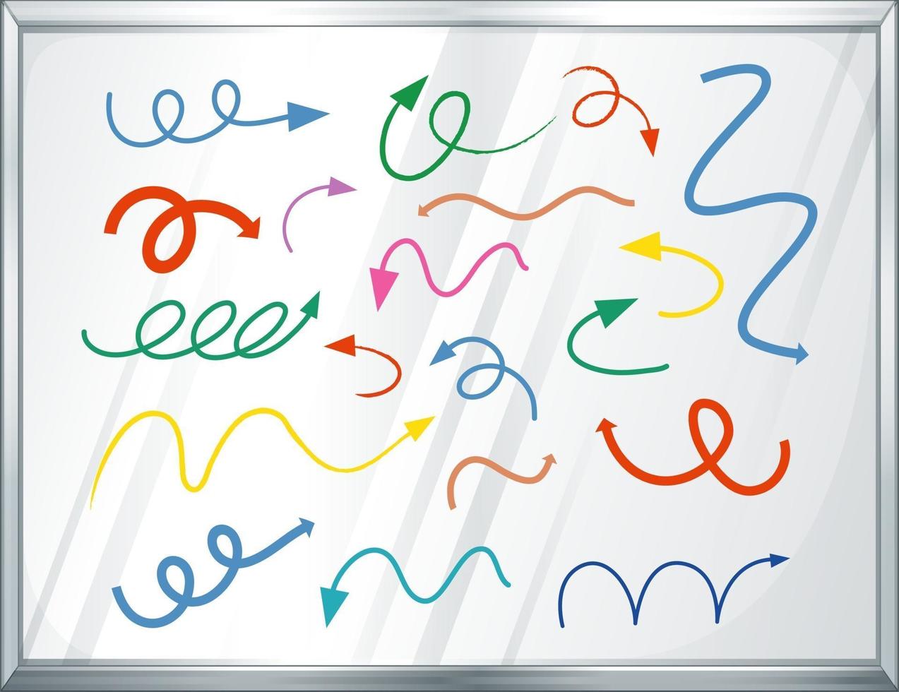 Different types of hand drawn curved arrows on white board vector