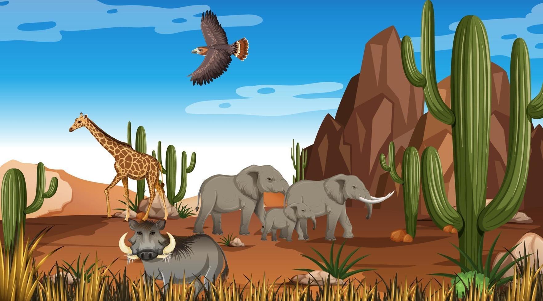 Animals in the desert forest landscape scene at daytime vector
