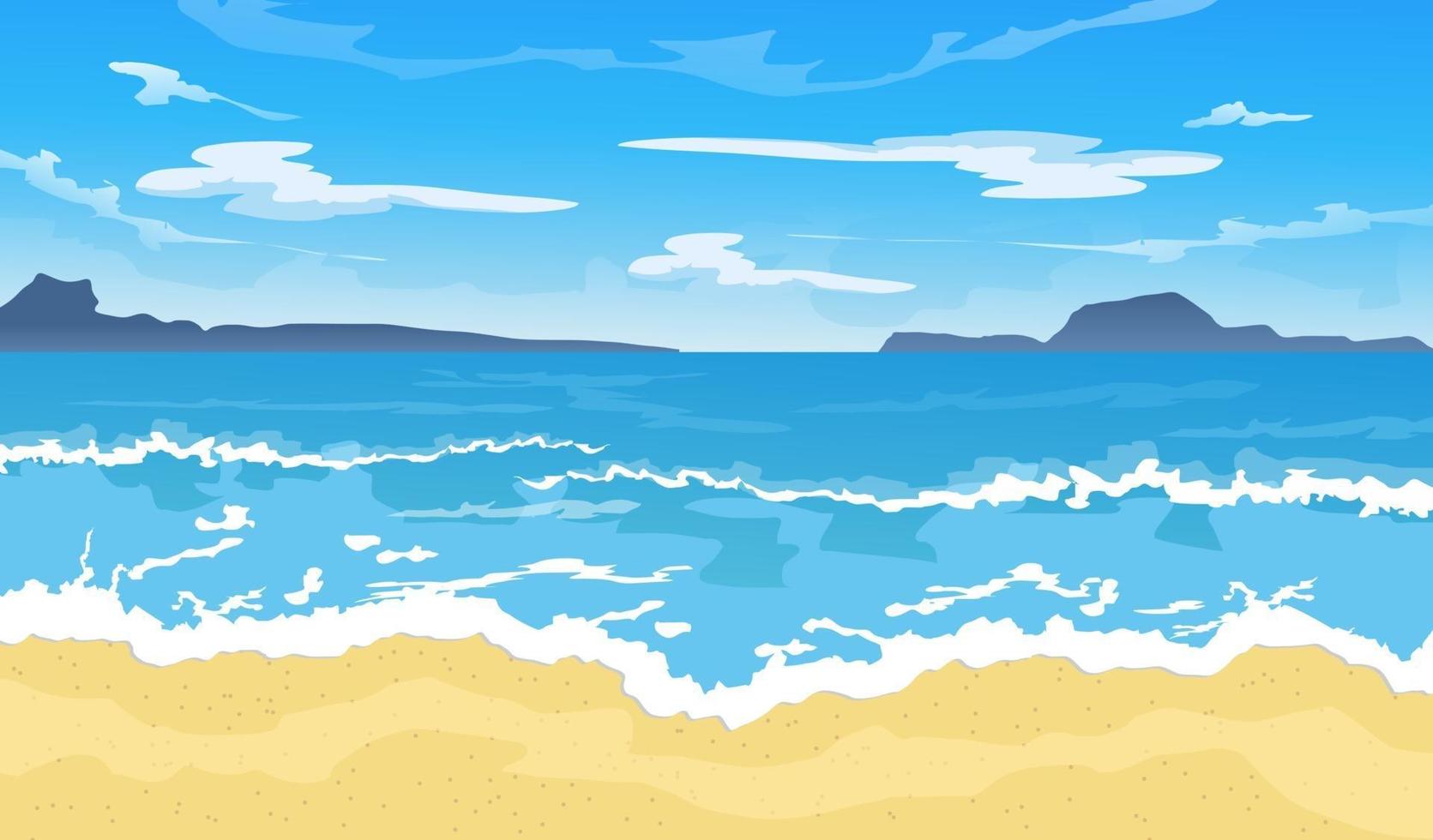 playa de verano. vacaciones en la naturaleza paradisíaca con un hermoso fondo de mar o mar. Ilustración de vector de paisaje costero