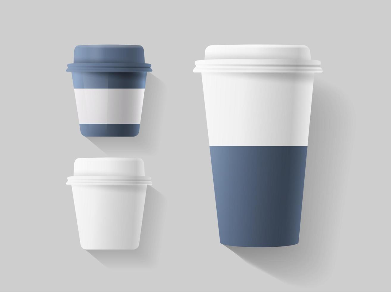 conjunto de vasos de papel de imitación en blanco realistas. taza de café con tamaño corto y largo. ilustración vectorial aislado vector