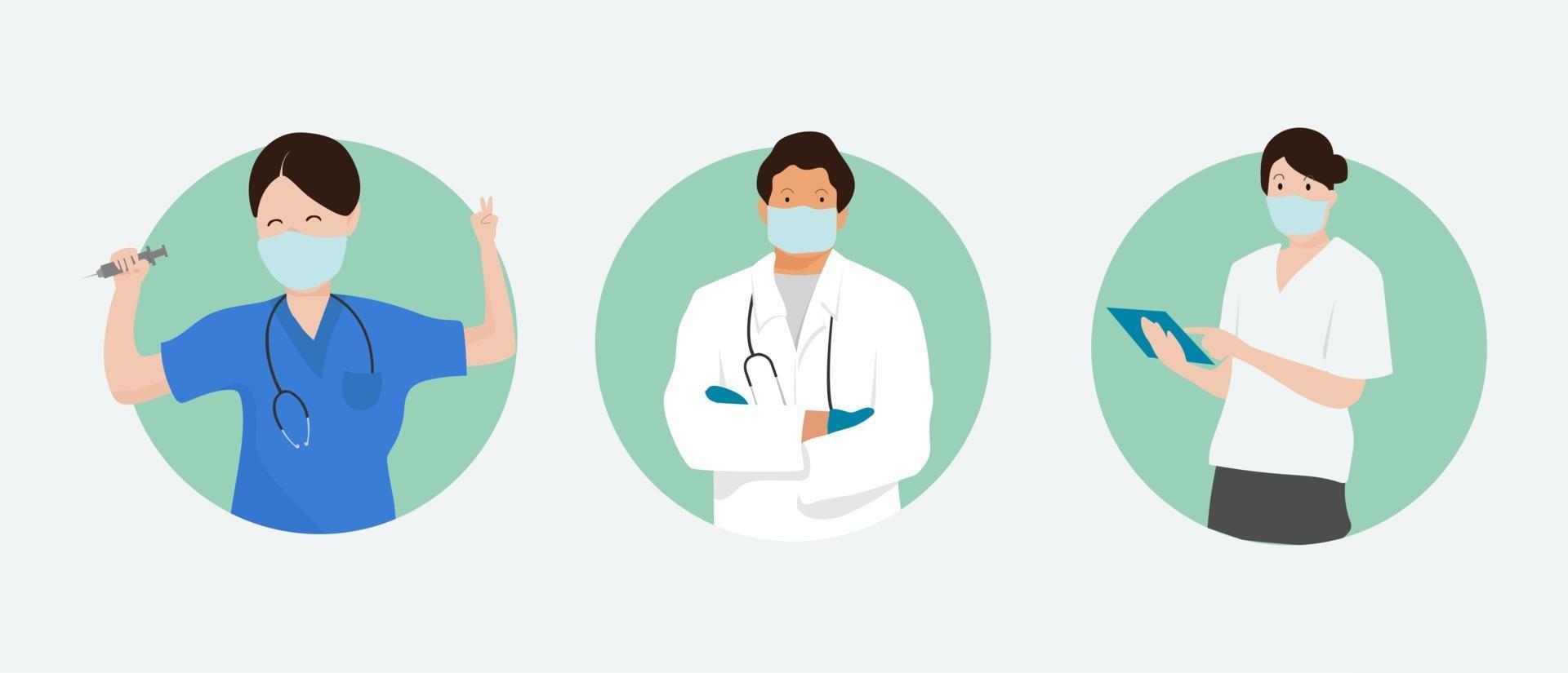 Happy and Funny medical team design in flat style vector