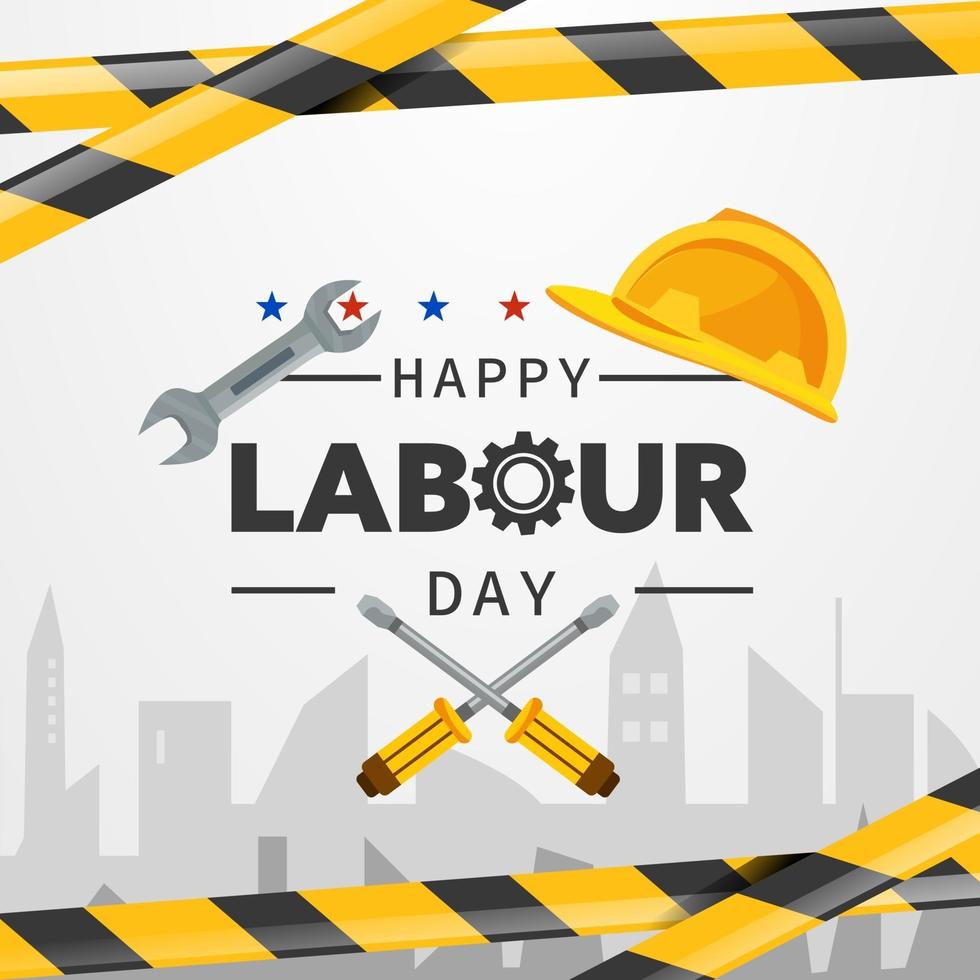 Labour Day poster template. with Yellow safety hard hat and construction tools. Modern banner or poster for Labor Day. International Workers' Day celebration vector