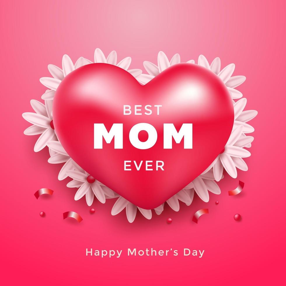 Mother's Day Poster or banner with big realistic heart on red background.Promotion and shopping template or background for Love and Mother's day concept.Vector illustration vector