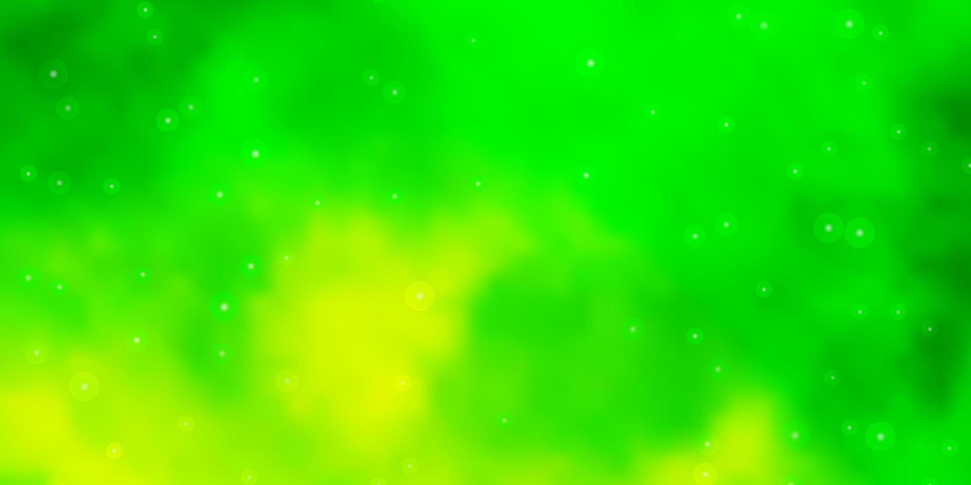 Fondo de vector verde claro, amarillo con estrellas pequeñas y grandes.