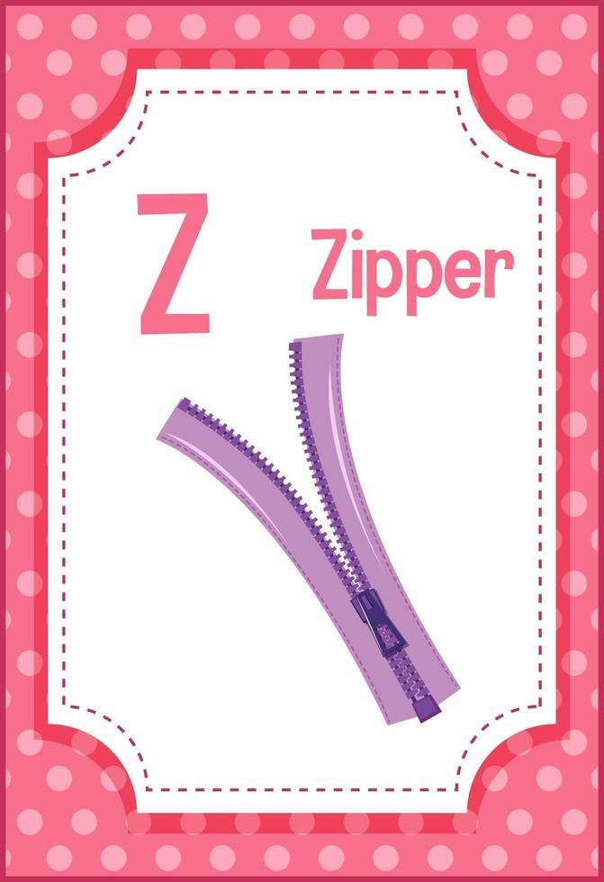 Alphabet flashcard with letter Z for Zipper vector