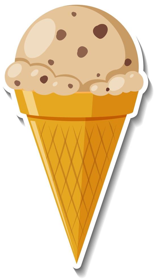 Chocolate chip ice-creame in the waffle cone sticker vector